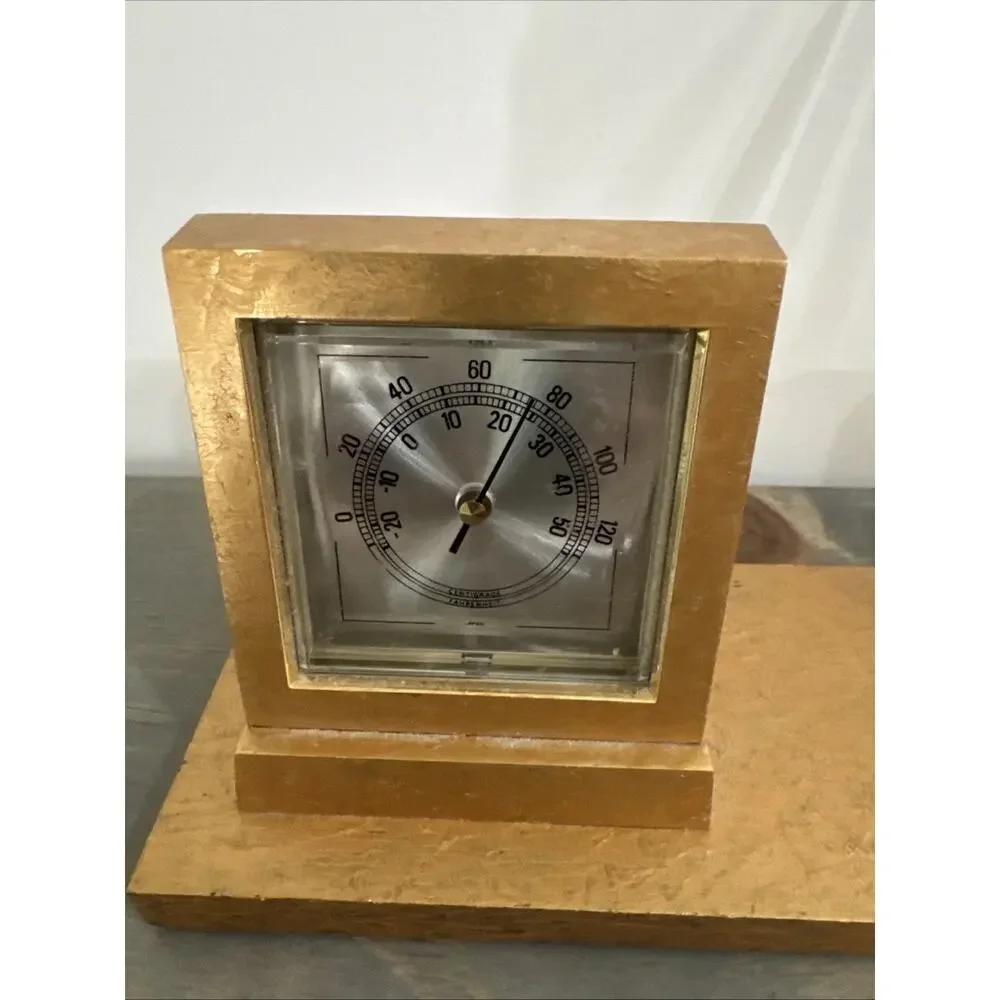 Bulova Desk Set Alarm Clock Thermometer Pen Wood Mid Century Modern VTG
